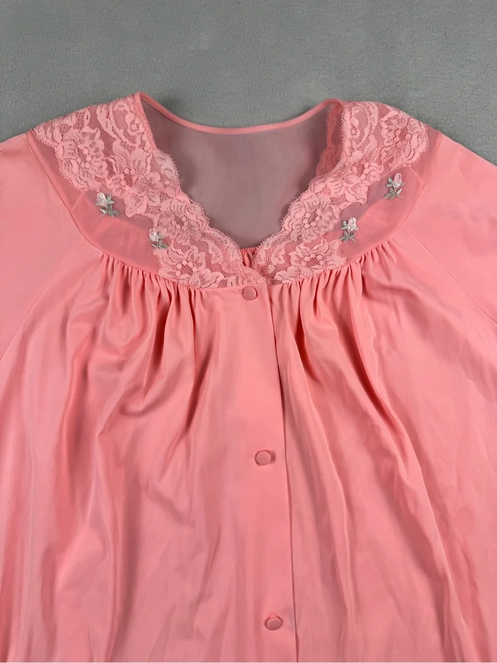 Vintage Shadowline Nightgown Robe Set Pink Lace Medium Silky 70’s Retro Classic